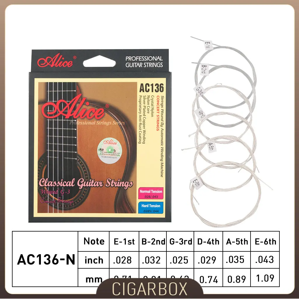 1 pakelis Alice AC136 Klasikinės Gitaros Stygos Kristalų Nailono Stygų sidabruotas Varis Žaizdos 1-oji-6-oji Eilutė Guitarra Priedai