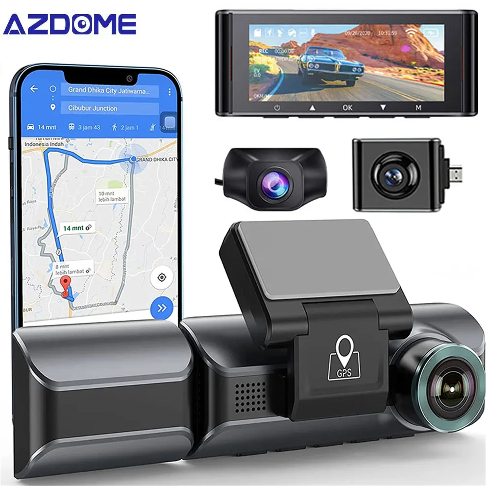 AZDOME Automobilių DVR 3 Kanalo 4K +1080P Brūkšnys Cam Built-in WiFi GPS 2K+1080P+1080P Sony Jutiklių, Infraraudonųjų spindulių Naktinio Matymo Diktofonas Nemokamai 32G