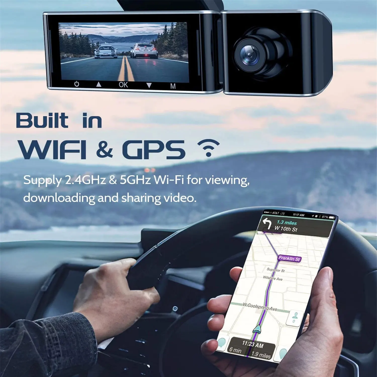 AZDOME Automobilių DVR 3 Kanalo 4K +1080P Brūkšnys Cam Built-in WiFi GPS 2K+1080P+1080P Sony Jutiklių, Infraraudonųjų spindulių Naktinio Matymo Diktofonas Nemokamai 32G