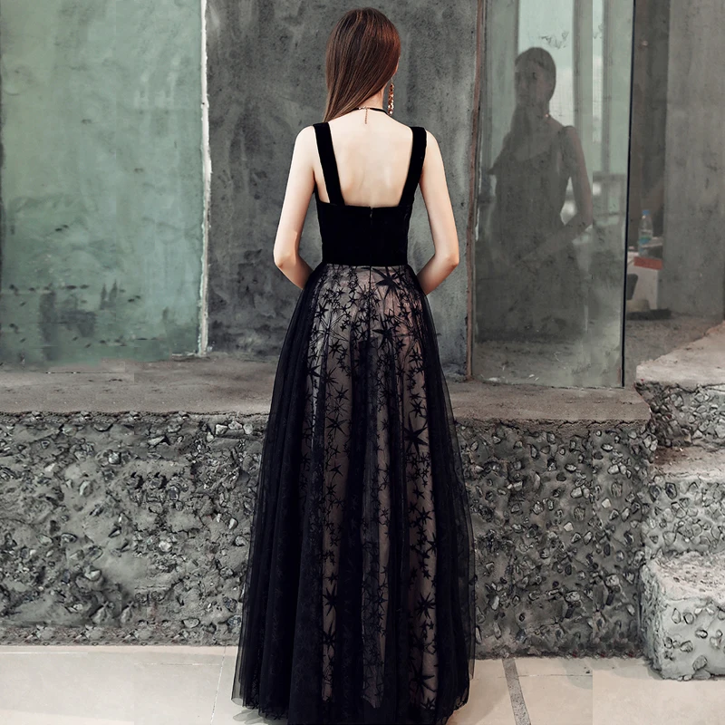 LAMYA Elegantiškas V Kaklas Ilgas vakarines Sukneles Juodas Veliūras Oficialų Suknelė Mados Paprasta Plius Dydžio Drabužius De Soiree