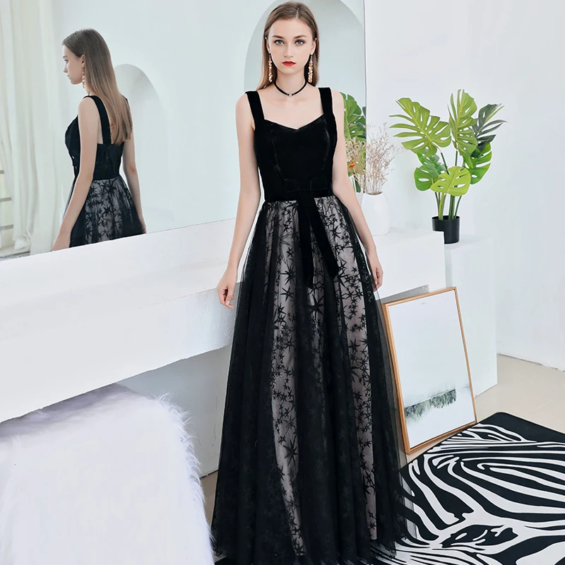 LAMYA Elegantiškas V Kaklas Ilgas vakarines Sukneles Juodas Veliūras Oficialų Suknelė Mados Paprasta Plius Dydžio Drabužius De Soiree