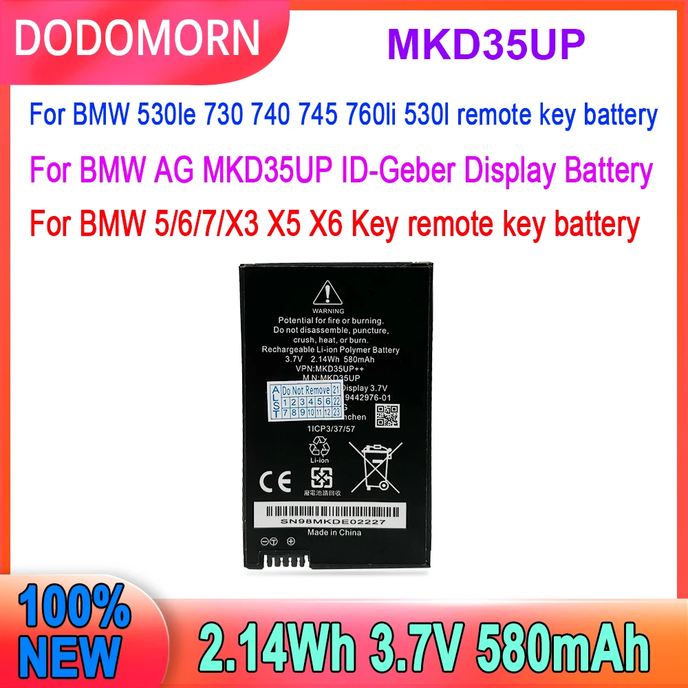 MKD35UP Nuotolinis LCD Klavišą Baterija BMW 530le 730 740 745 760li X3 X4 X5 1ICP3/37/57 9442976-01 3.7 V 2.14 Wh 580mAh
